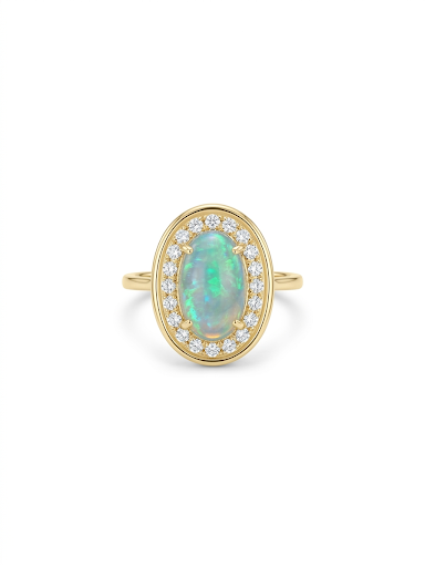14K YELLOW GOLD DIAMOND & OPAL RING