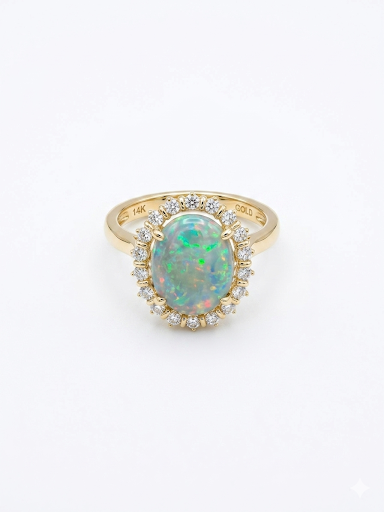 14K YELLOW GOLD DIAMOND & OPAL RING