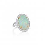 18K WHITE AND YELLOW GOLD OVAL OPAL AND DIAMOND RING
