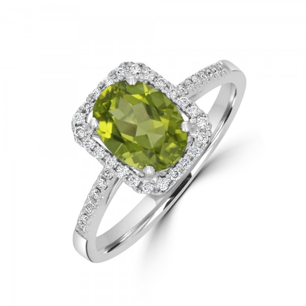 14K White Gold Peridot And Diamond Ring