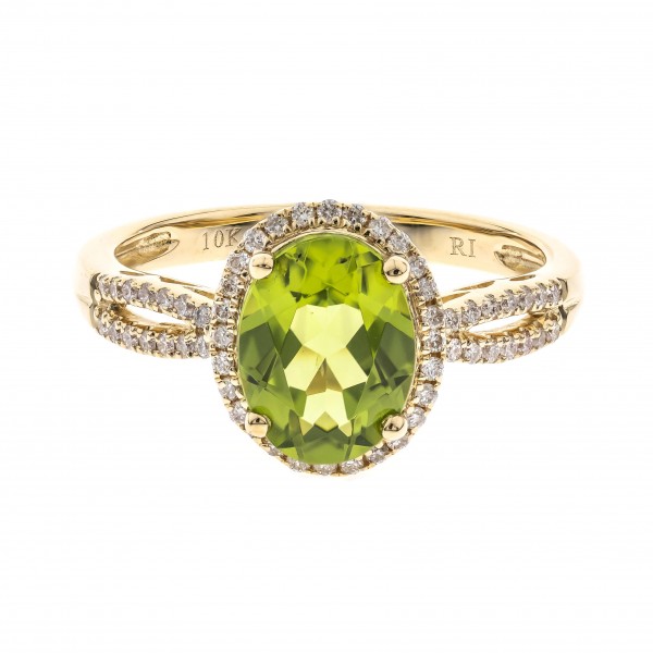 10K YELLOW GOLD DIAMOND AND PERIDOT RING