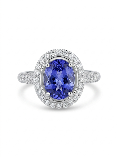 14K WHITE GOLD DIAMOND & TANZANITE RING