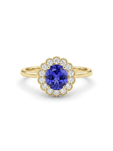 14K YELLOW GOLD DIAMOND & TANZANITE RING