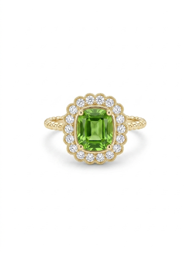 14K YELLOW GOLD DIAMOND & TSAVORITE RING
