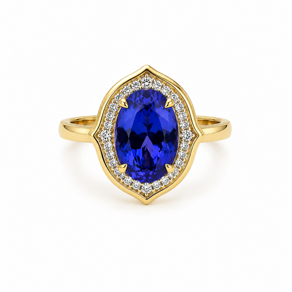 14K YELLOW GOLD DIAMOND & OVAL TANZANITE RING