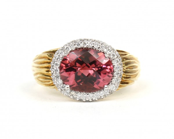 18K TWO TONE DIAMOND AND PINK TOURMALINE RING