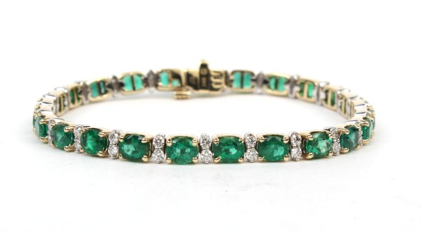 14K TWO TONE DIAMOND & EMERALD BRACELET