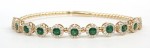 14K YELLOW GOLD DIAMOND & EMERALD FLEXIBLE BANGLE BRACELET