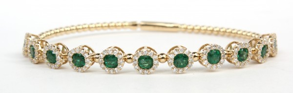 14K YELLOW GOLD DIAMOND & EMERALD FLEXIBLE BANGLE BRACELET