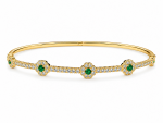 14K YELLOW GOLD DIAMOND & EMERALD FLEXIBLE BANGLE