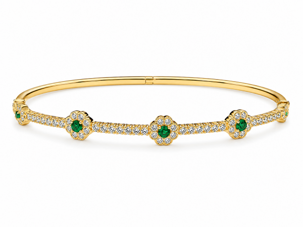 14K YELLOW GOLD DIAMOND & EMERALD FLEXIBLE BANGLE
