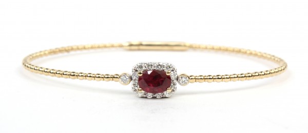 14K TWO TONE DIAMOND & RUBY BANGLE BRACELET