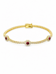 14K YELLOW GOLD DIAMOND & RUBY FLOWER BRACELET