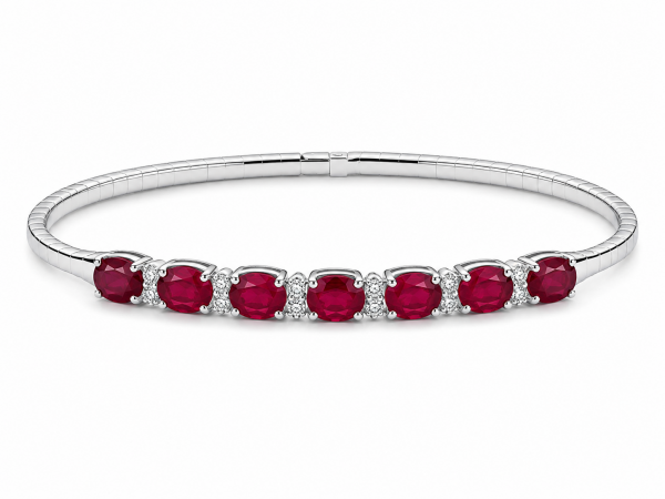 14K WHITE GOLD DIAMOND & RUBY FLEXIBLE BANGLE