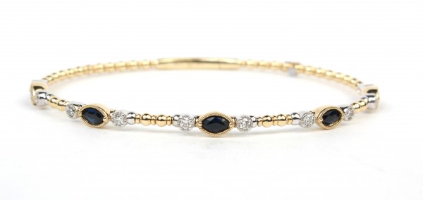 14K TWO TONE DIAMOND AND SAPPHIRE BANGLE BRACELET