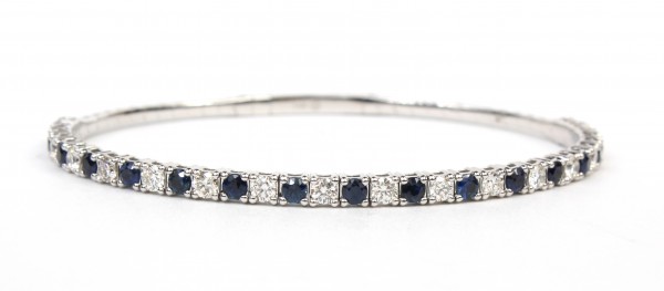14K WHITE GOLD DIAMOND AND SAPPHIRE FLEXIBLE BANGLE BRACELET