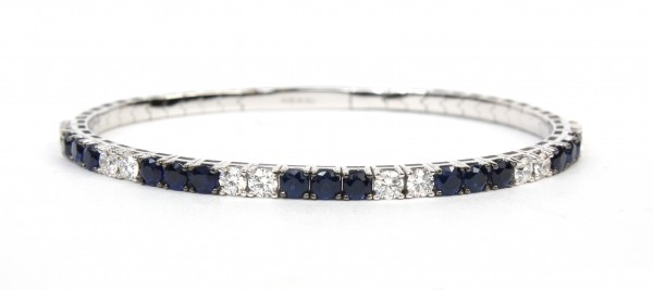 14K WHITE GOLD DIAMOND AND SAPPHIRE FLEXIBLE BANGLE BRACELET