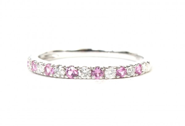 14K WHITE GOLD DIAMOND & PINK SAPPHIRE BAND