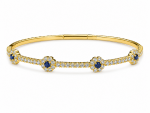 14K YELLOW GOLD DIAMOND & SAPPHIRE FLEXIBLE BANGLE