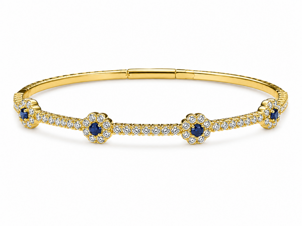 14K YELLOW GOLD DIAMOND & SAPPHIRE FLEXIBLE BANGLE