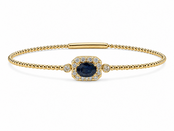 14K YELLOW GOLD DIAMOND & SAPPHIRE FLEXIBLE BANGLE