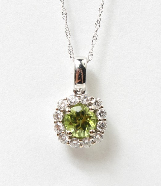 14K White Gold 3/8Ctw Diamond And .99Ct Peridot Pendant