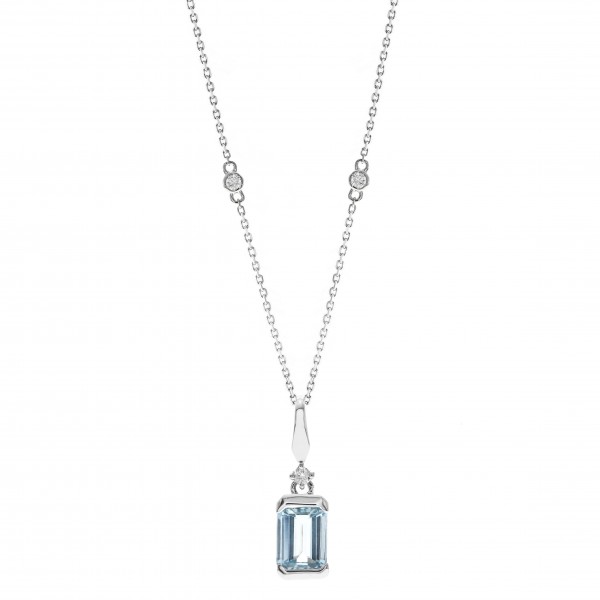 10K WHITE GOLD DIAMOND AND AQUAMARINE PENDANT