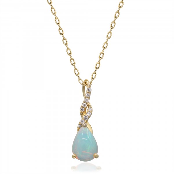 10K YELLOW GOLD OPAL AND DIAMOND PENDANT