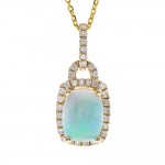14K YELLOW GOLD ETHIOPIAN OPAL AND DIAMOND PENDANT