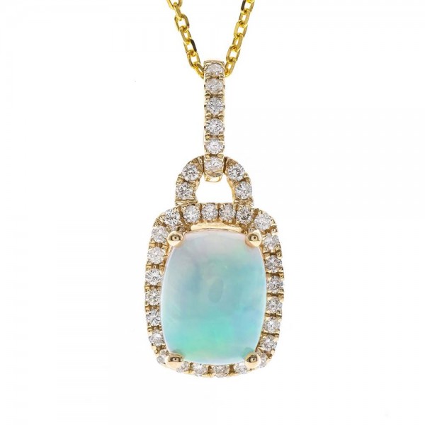 14K YELLOW GOLD ETHIOPIAN OPAL AND DIAMOND PENDANT