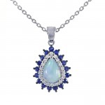 14K WHITE GOLD DIAMOND, OPAL & SAPPHIRE PENDANT