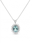 14K WHITE GOLD DIAMOND AND AQUAMARINE PENDANT NECKLACE