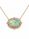 14K YELLOW GOLD DIAMOND AND OPAL PENDANT
