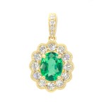18K YELLOW GOLD DIAMOND & EMERALD OVAL PENDANT