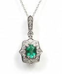 14K WHITE GOLD DIAMOND AND EMERALD PENDANT