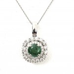 18K WHITE GOLD DIAMOND & EMERALD PENDANT