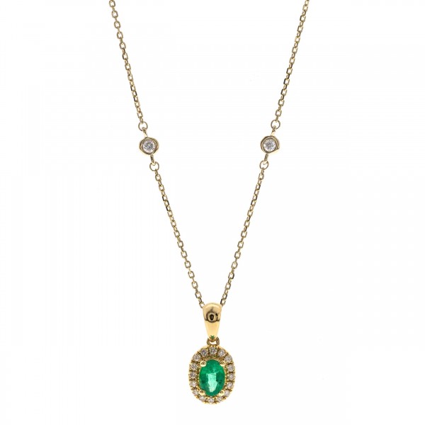 10K YELLOW GOLD DIAMOND AND EMERALD PENDANT
