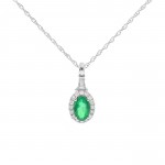 14K WHITE GOLD DIAMOND AND EMERALD PENDANT