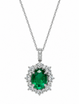 18K WHITE GOLD DIAMOND AND EMERALD PENDANT