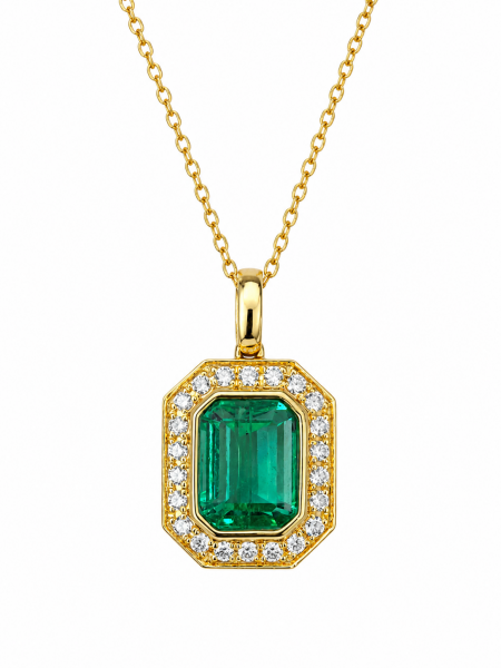 14K YELLOW GOLD DIAMOND AND EMERALD PENDANT