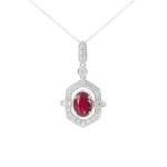 14K WHITE GOLD DIAMOND & RUBY PENDANT NECKLACE