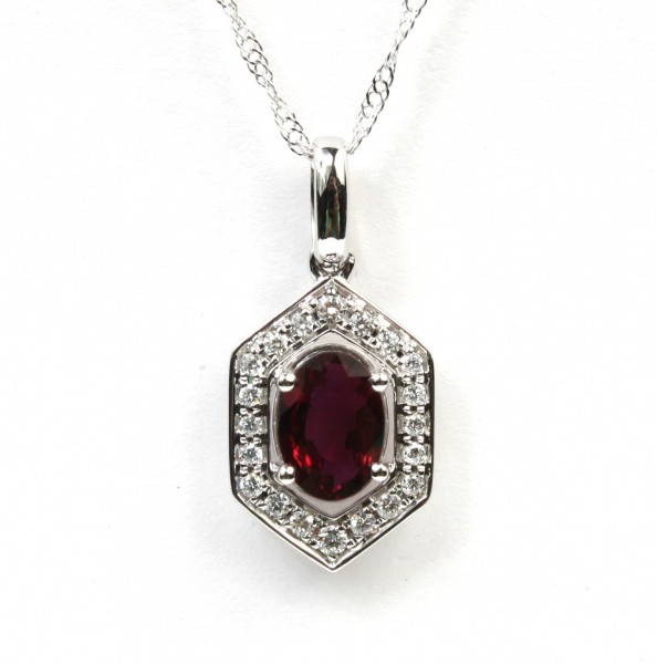 14K WHITE GOLD DIAMOND & RUBY PENDANT