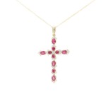 14K YELLOW GOLD DIAMOND & RUBY CROSS PENDANT