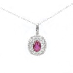14K WHITE GOLD DIAMOND & OVAL RUBY PENDANT