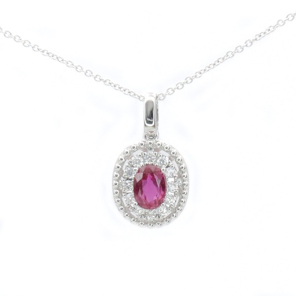 14K WHITE GOLD DIAMOND & OVAL RUBY PENDANT