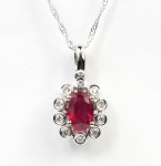 14K WHITE GOLD DIAMOND & RUBY OVAL PENDANT