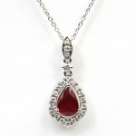 14K WHITE GOLD DIAMOND & RUBY PEAR SHAPED PENDANT
