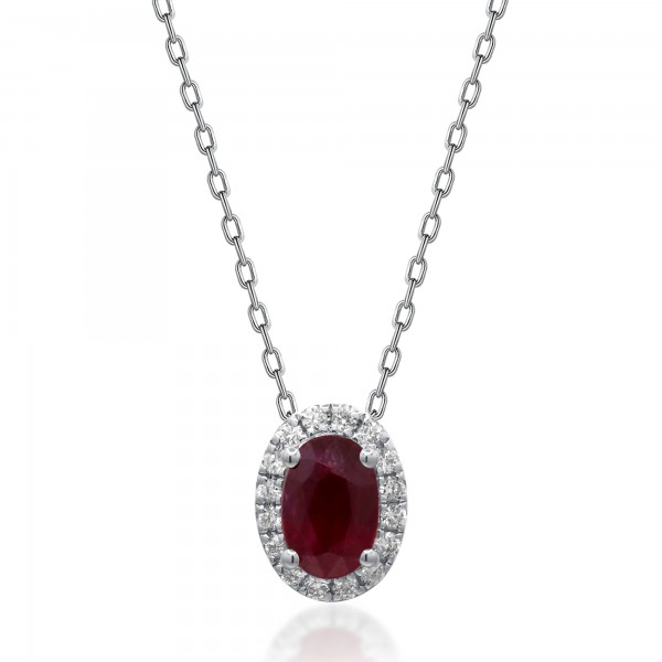 14K WHITE GOLD DIAMOND AND RUBY PENDANT