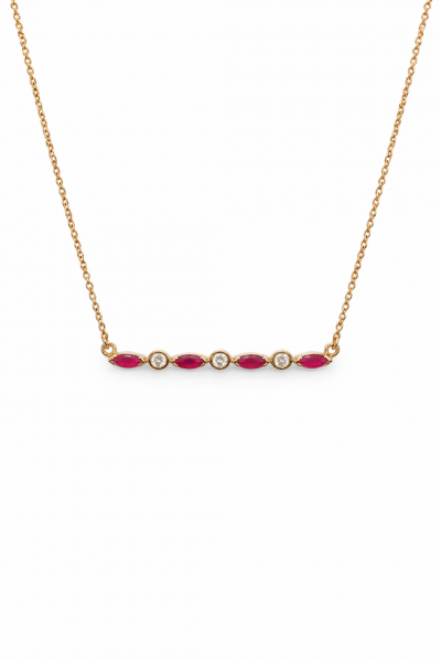 14K ROSE GOLD DIAMOND AND RUBY BAR NECKLACE