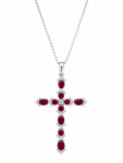 14K WHITE GOLD DIAMOND AND RUBY CROSS NECKLACE